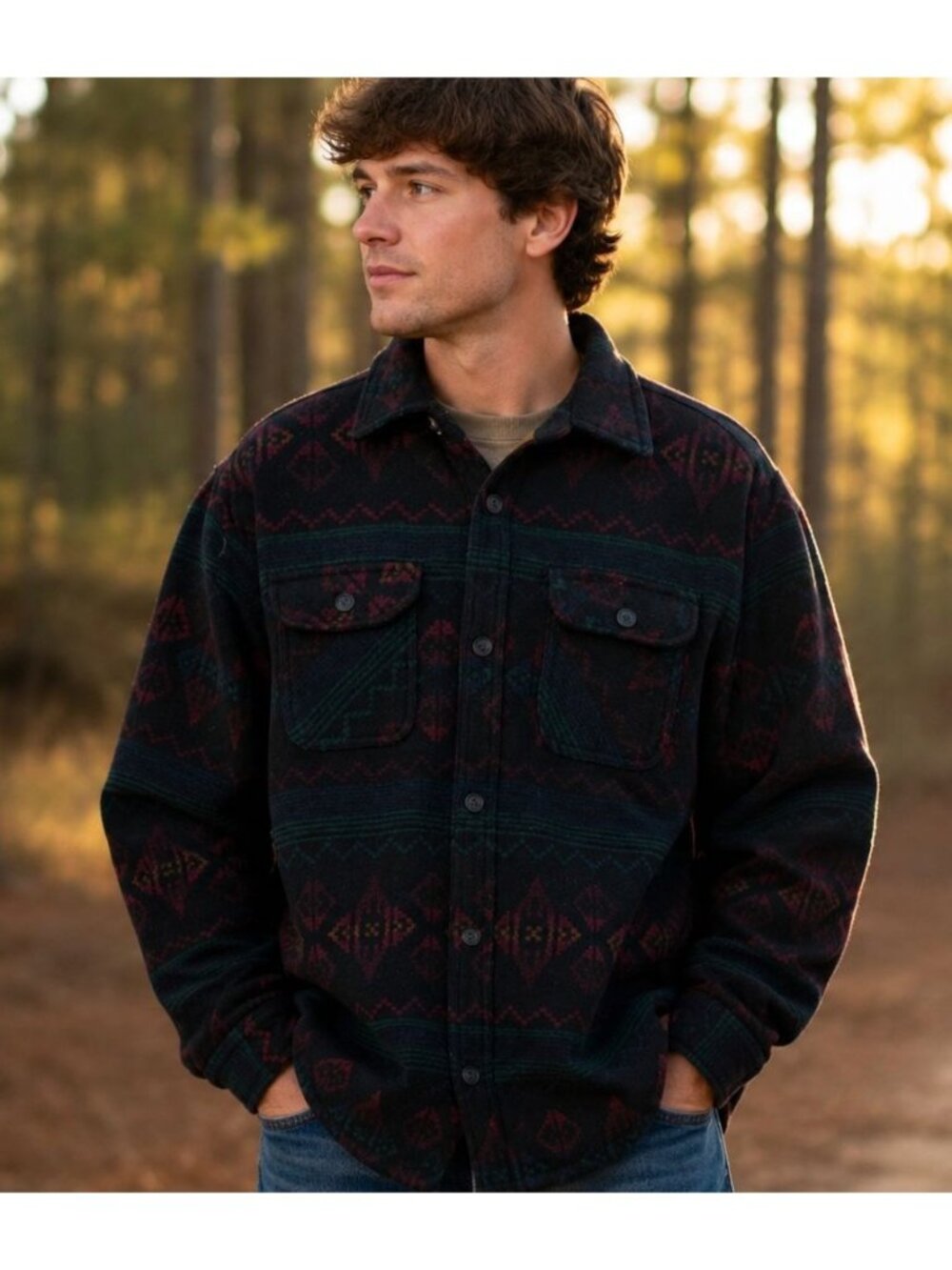 Jachs New York Mens XXL Black Sherpa Lined Wool Blend Jacket Aztec Southwest